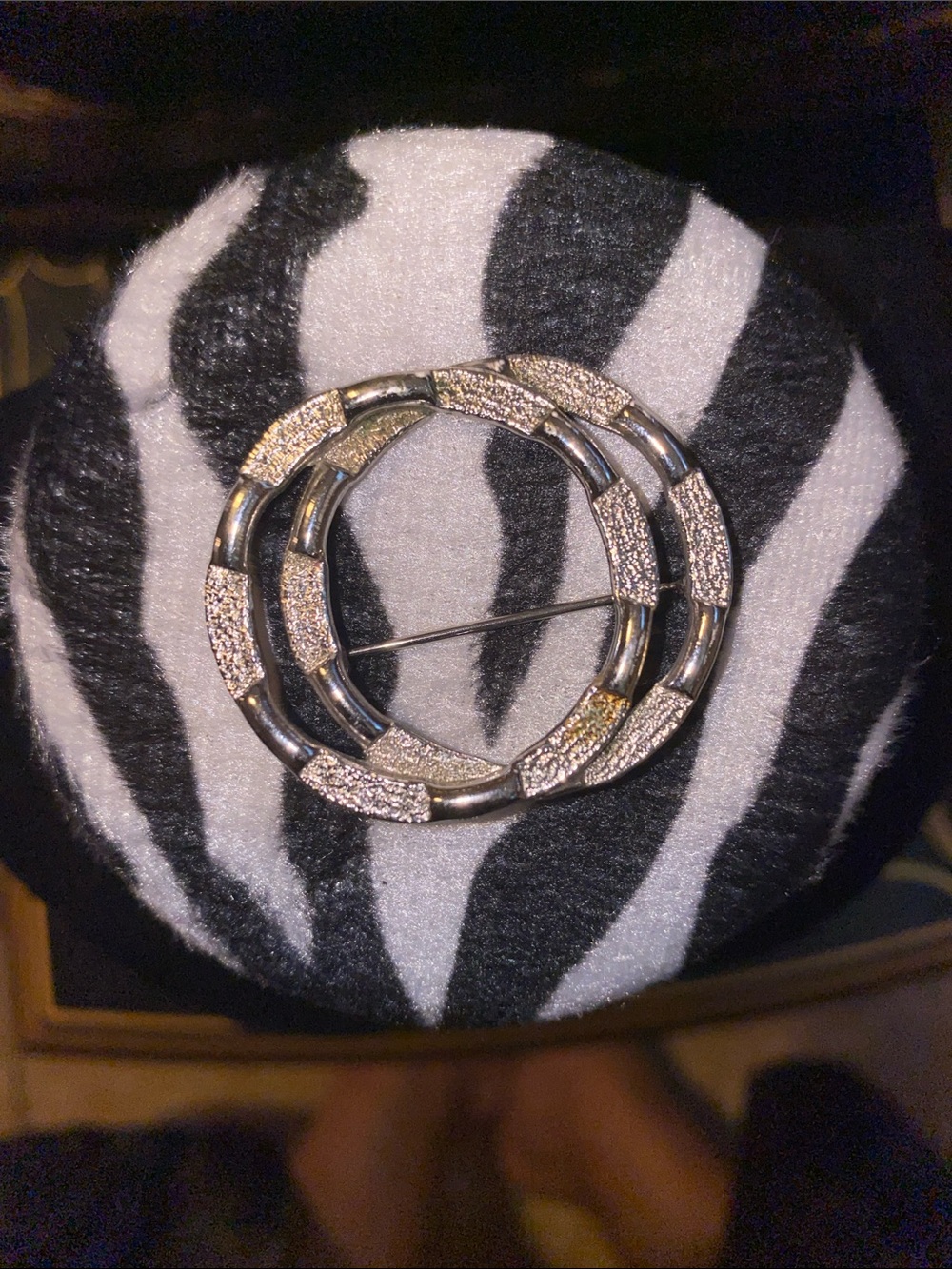 Vintage Emmons Silver Textured Double Circle Brooch - Women's Jewelry